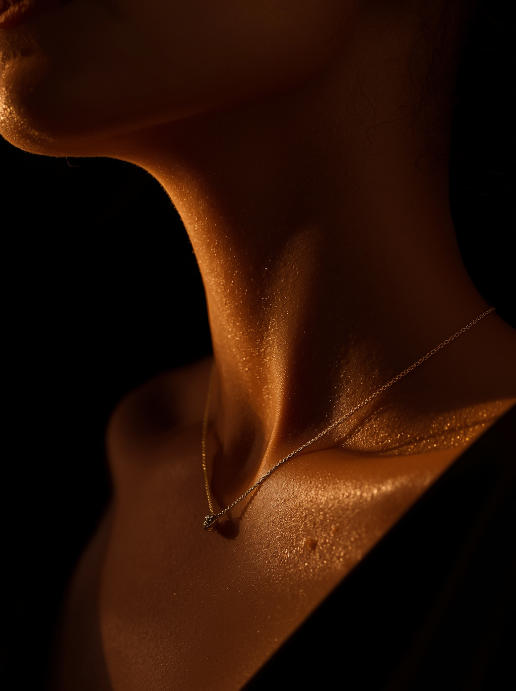 Elegant neckline with gold necklace, dressed for a wedding in Pakistan